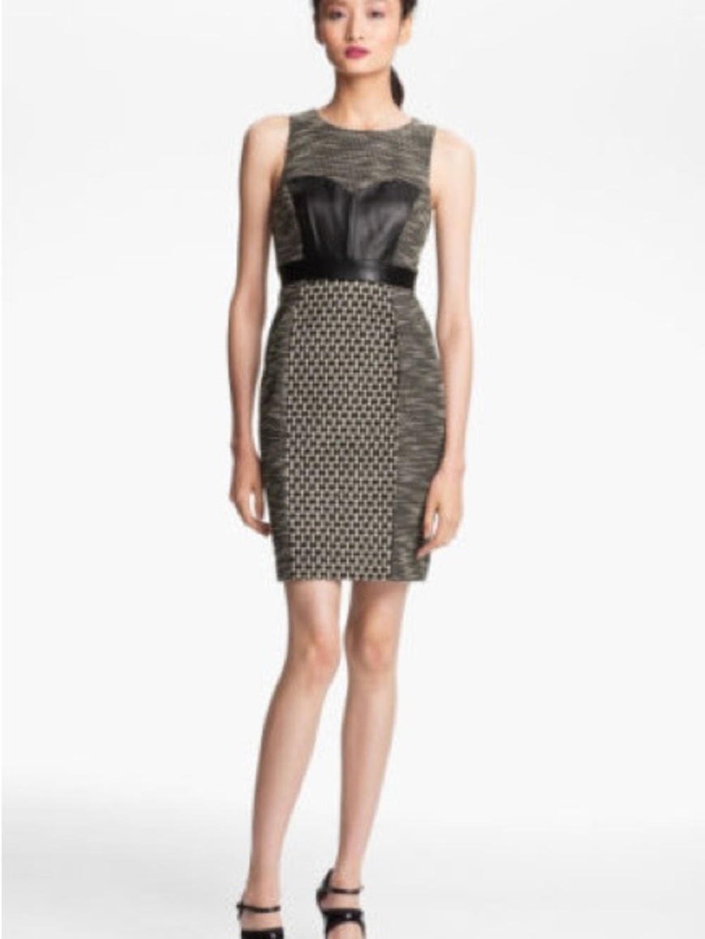 Tracy Reese Sleeveless Textured Black and Gray Sheath Dress